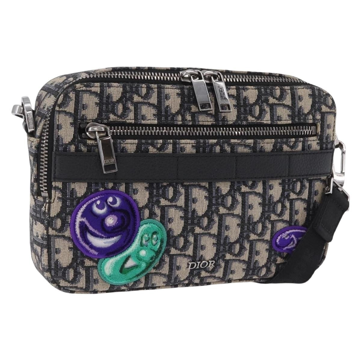 Christian Dior Kenny Scharf Safari Messenger Oblique Canvas with Applique, Navy, Canvas, Handbag