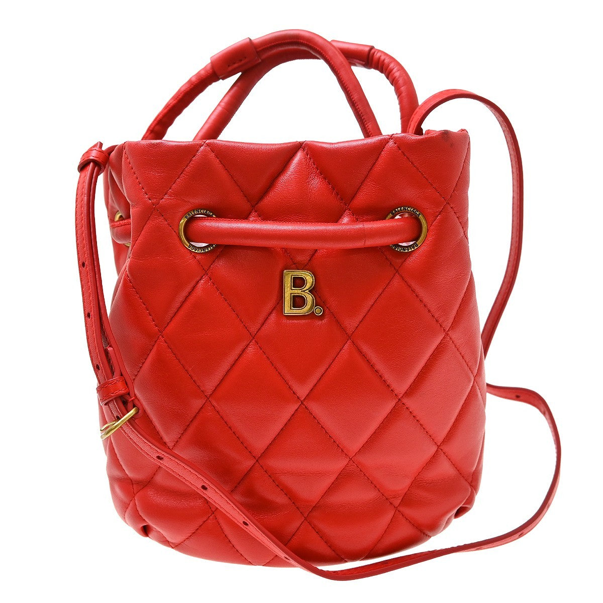 Balenciaga Touch B. Bucket Quilted Leather, Red, Leather, Handbag