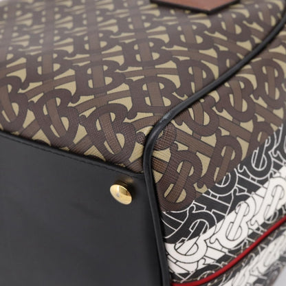 Burberry TB Half Cube Duffle Monogram Embossed Leather, Brown, Canvas, Handbag