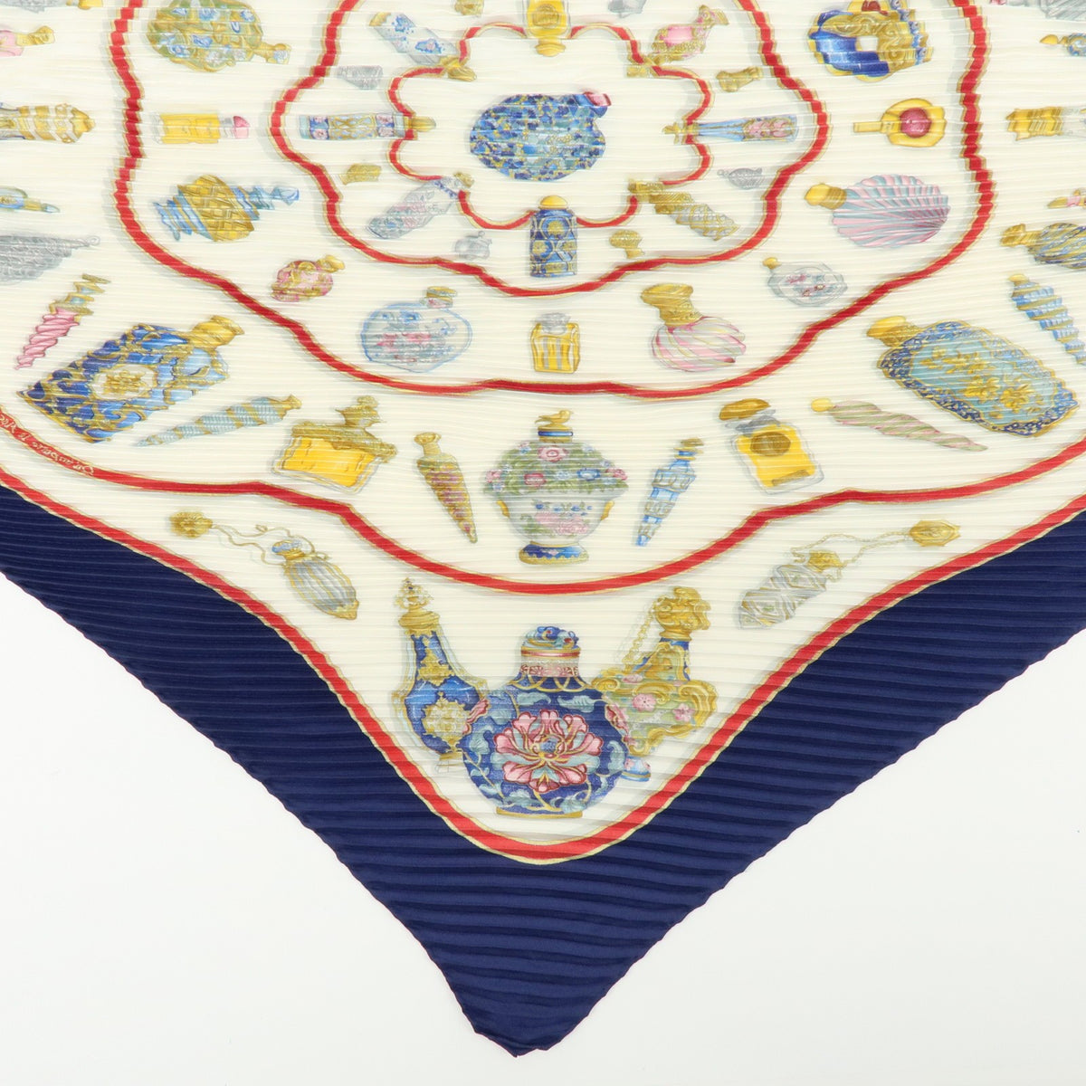 Hermes Carré 90 Pleated Silk, Navy, Silk, Scarf