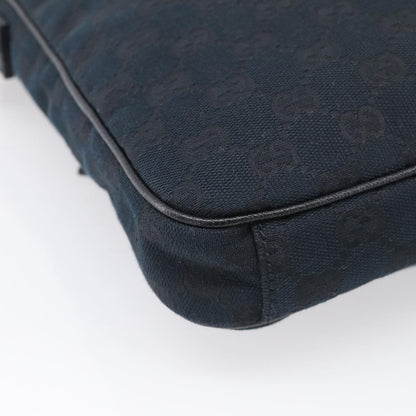 Gucci Front Zip Messenger Canvas and Leather, Black, Canvas, Crossbody Bag