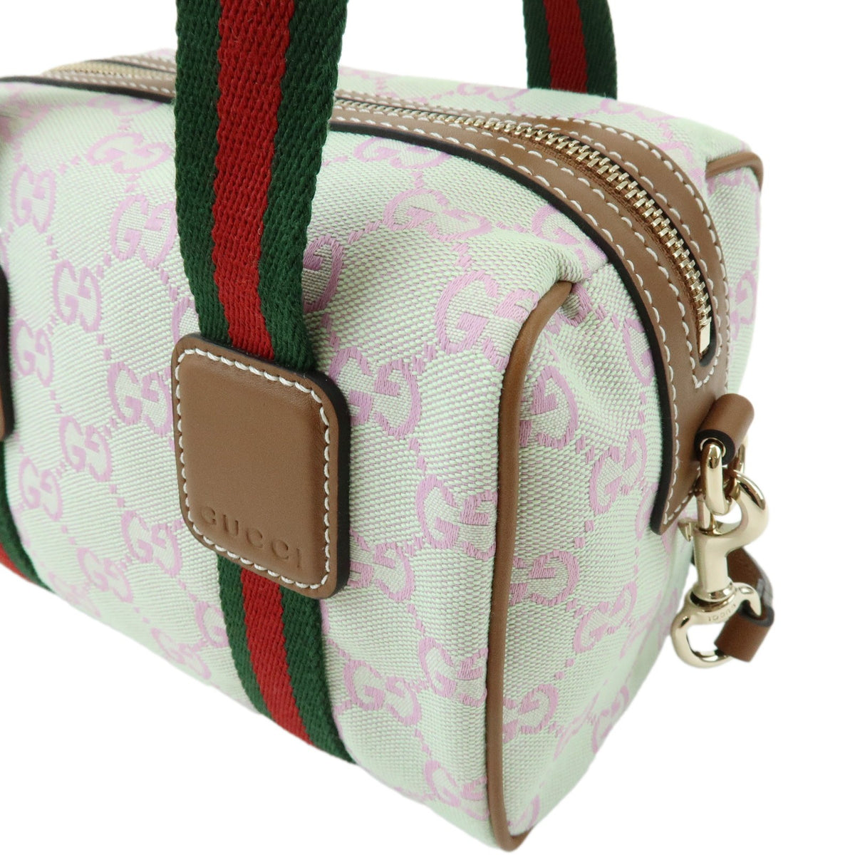 Gucci Web Boston GG Canvas, Green, Canvas, Handbag