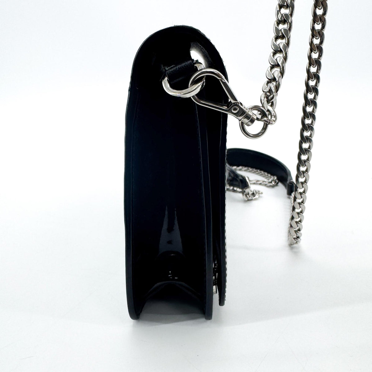 Miu Miu My Logo Chain Patent, Black, Patent Leather, Crossbody Bag