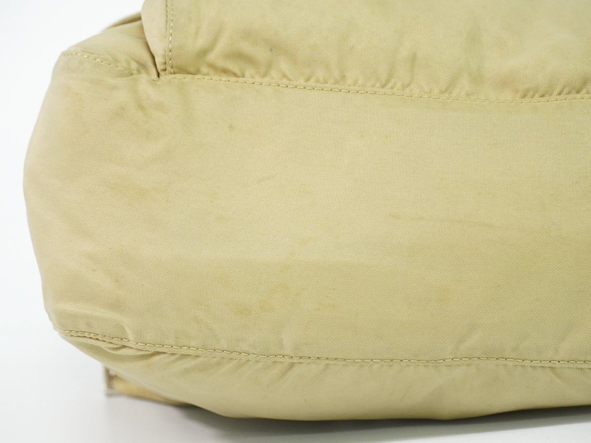 Prada Buckle Messenger Tessuto, Beige, Nylon, Shoulder Bag