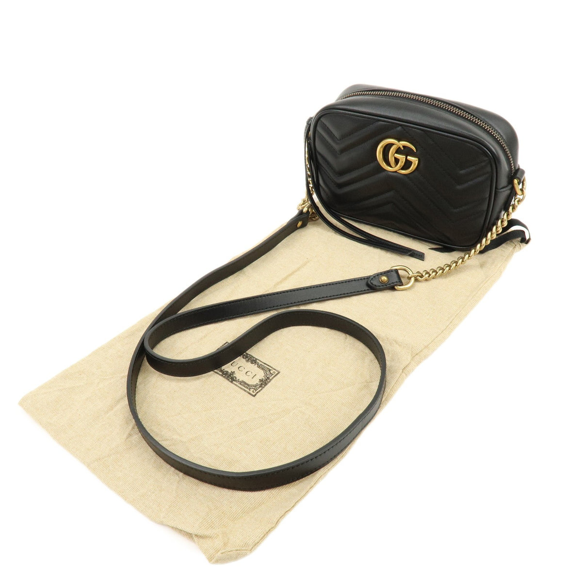 Gucci GG Marmont Matelasse Leather, Black, Leather, Shoulder Bag