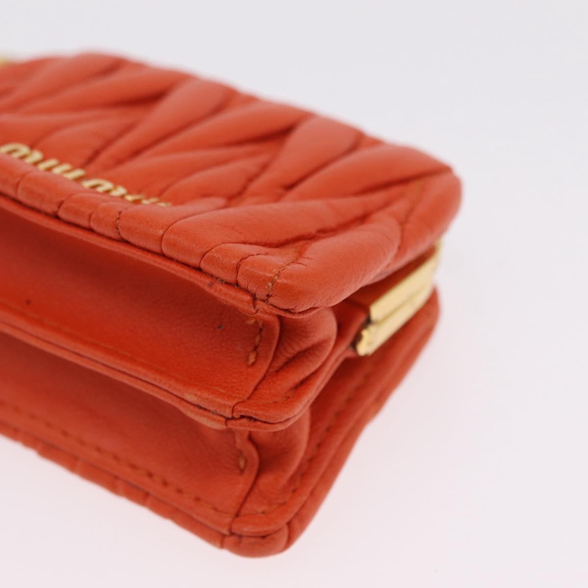 Miu Miu Sword wallet Charm Leather Matelasse, Orange, Leather, Crossbody Bag