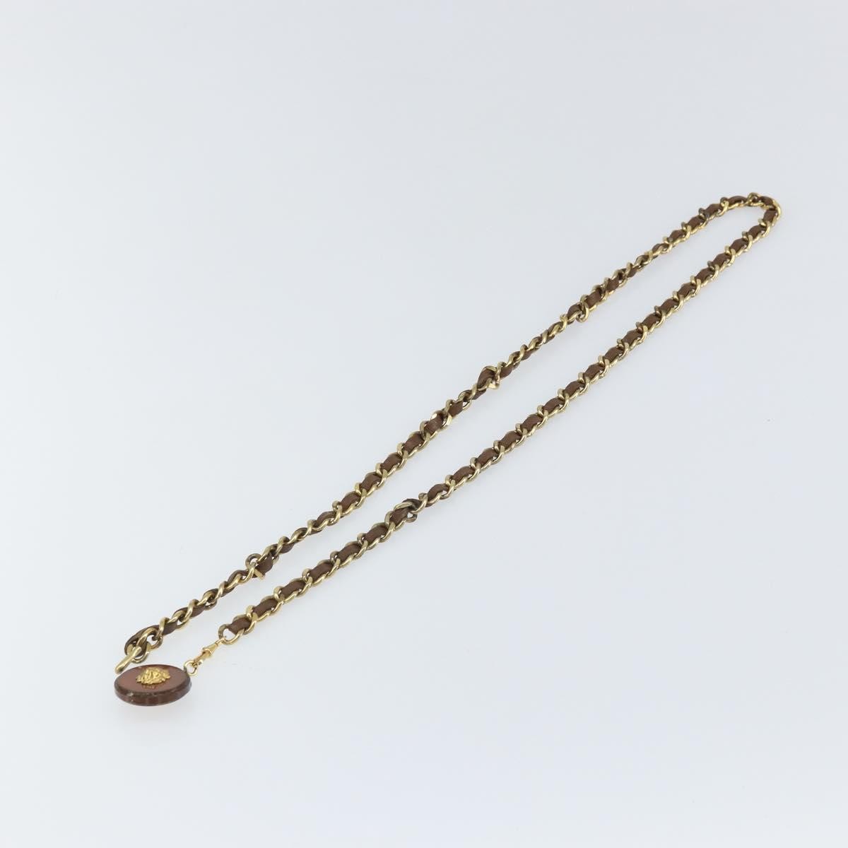 Chanel Vintage Logo Chain Belt Metal and Leather, Brown, Metal, Belt
