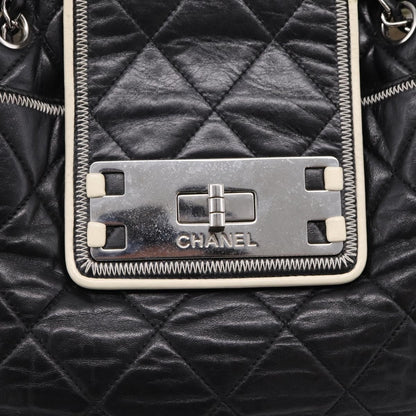 Chanel North South Mademoiselle Lock Quilted Leather, Black, Leather, Tote Bag