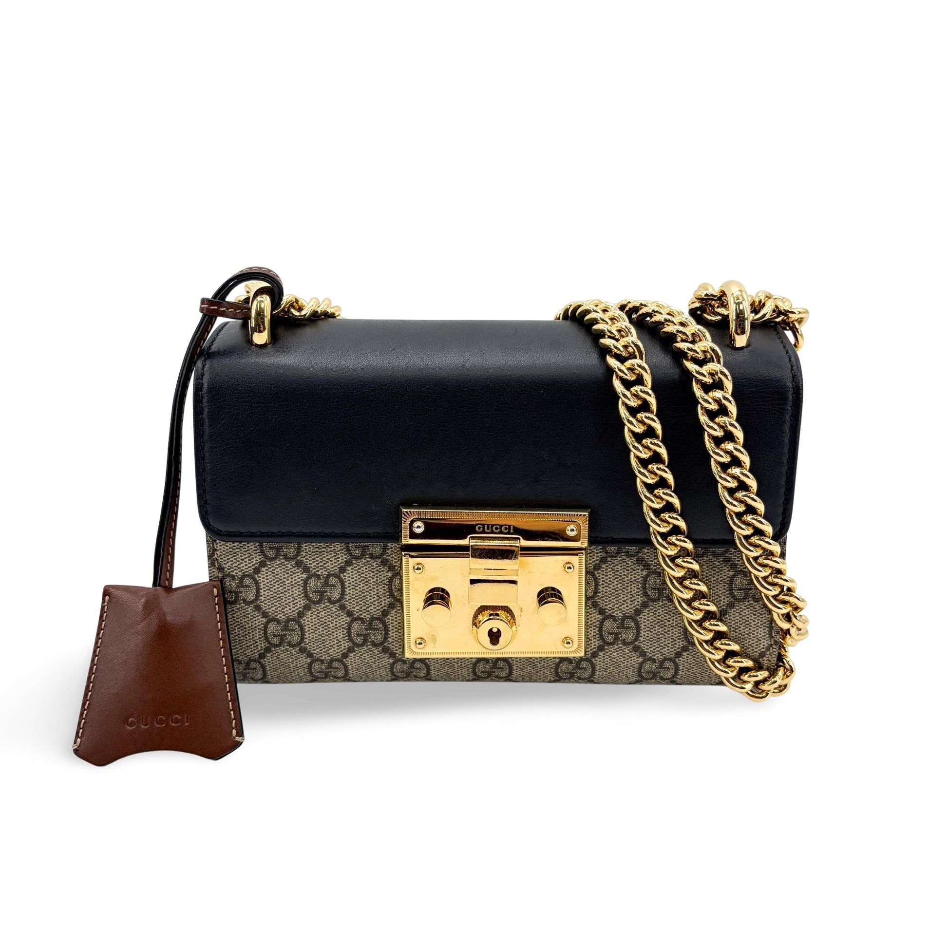 Gucci Padlock GG Coated Canvas and Leather, Black, Leather, Shoulder Bag