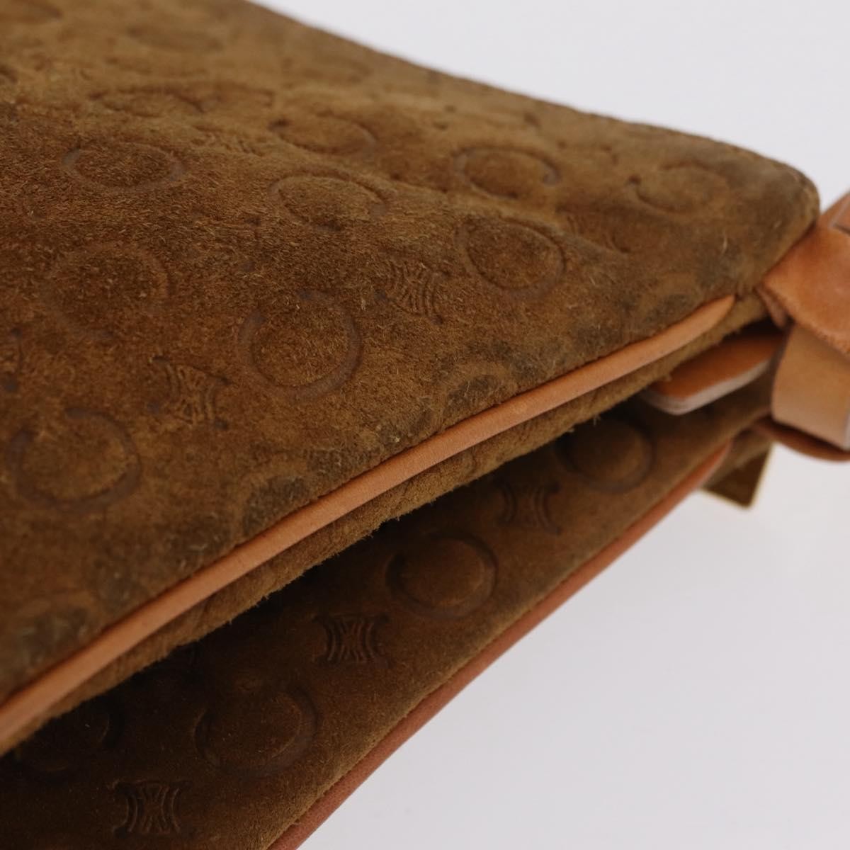 Celine C Macadam Shoulder Suede, Brown, Suede, Handbag