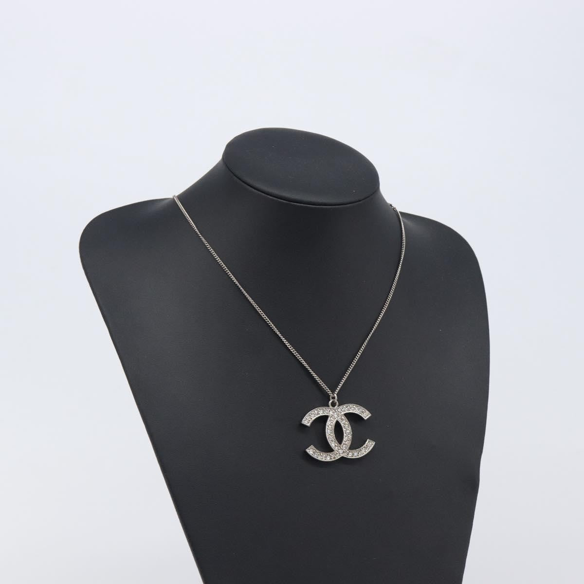 Chanel CC Pendant Metal with Crystals, Silver, Metal, Necklace