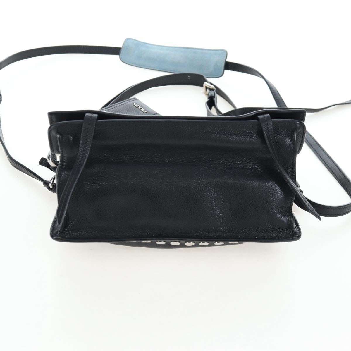 Prada Etiquette Flap Studded Glace Calfskin, Black, Leather, Handbag