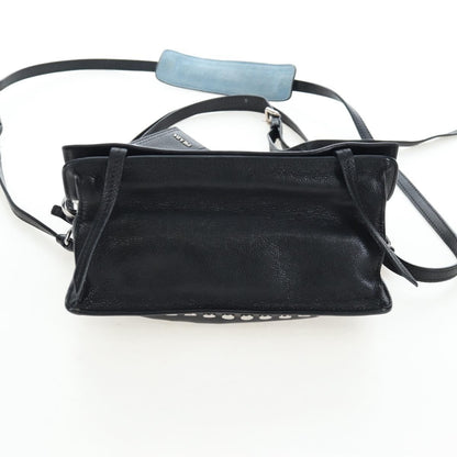 Prada Etiquette Flap Studded Glace Calfskin, Black, Leather, Handbag