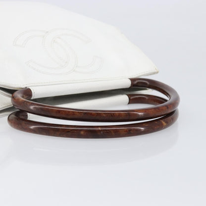 Chanel Vintage Wooden Quilted Caviar, White, Leather, Tote Bag