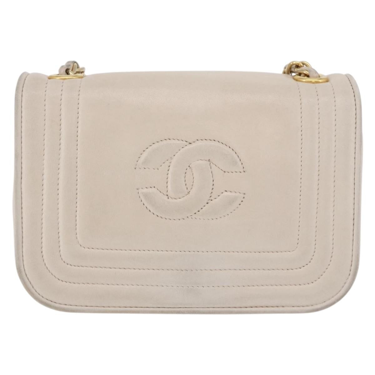Chanel Vintage CC Stitch Flap Leather, Beige, Leather, Shoulder Bag
