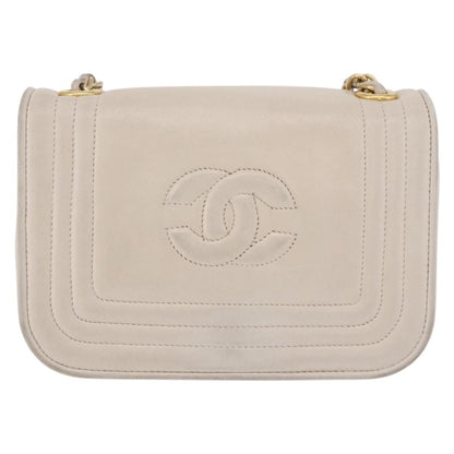 Chanel Vintage CC Stitch Flap Leather, Beige, Leather, Shoulder Bag