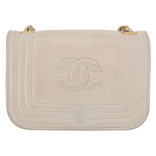 Chanel Vintage CC Stitch Flap Leather, Beige, Leather, Shoulder Bag