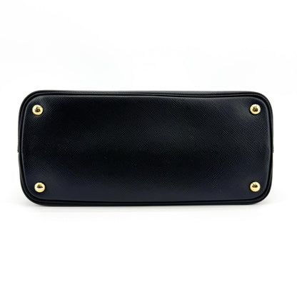 Prada Cuir Double Tote Saffiano, Black, Leather, Tote Bag