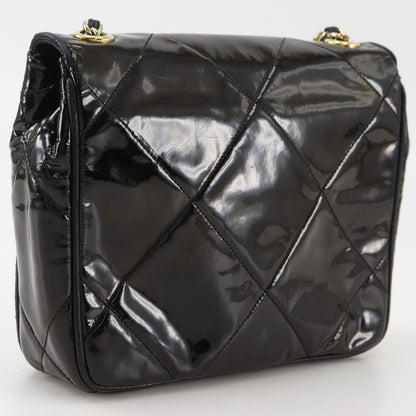Chanel Flap Shoulder Leather, Black, Patent Leather, Shoulder Bag