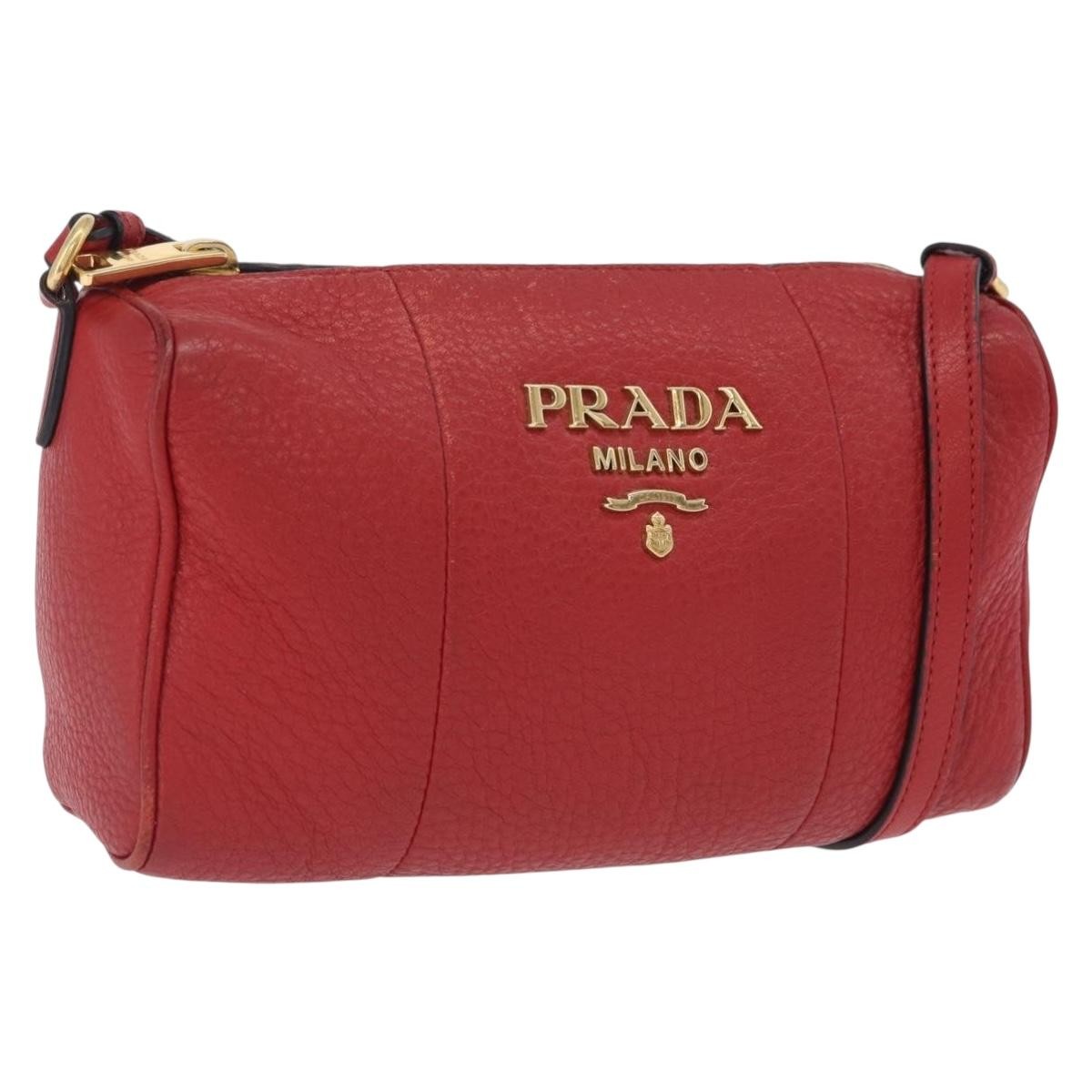 Prada Barrel Vitello Phenix, Red, Leather, Crossbody Bag
