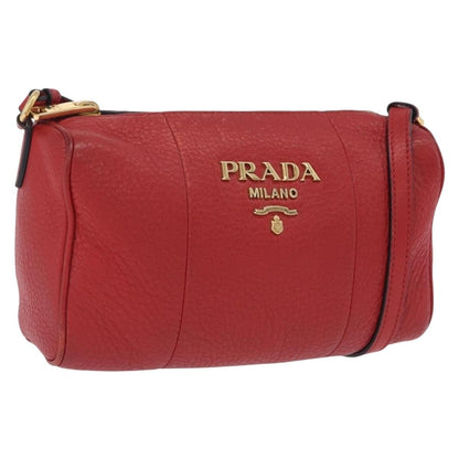 Prada Barrel Vitello Phenix, Red, Leather, Crossbody Bag