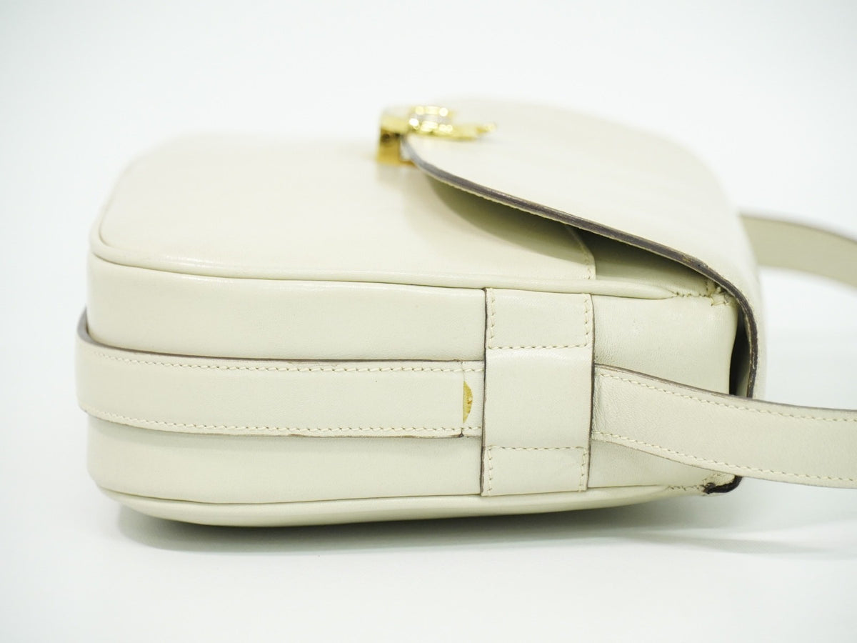 Celine Flap Shoulder Leather, Beige, Leather, Shoulder Bag