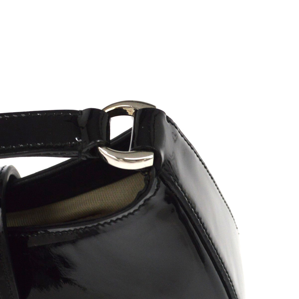 Salvatore Ferragamo Vintage Gancini Hobo Leather, Black, Patent Leather, Shoulder Bag
