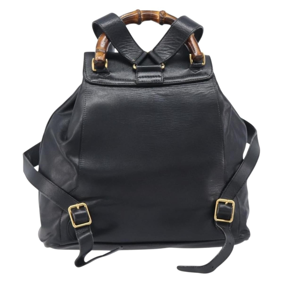 Gucci Vintage Bamboo Leather, Black, Leather, Backpack