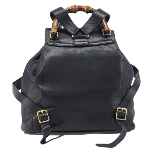 Gucci Vintage Bamboo Leather, Black, Leather, Backpack