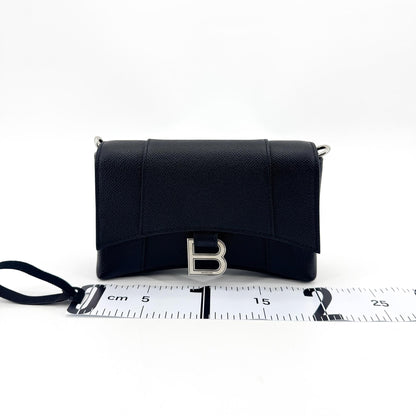 Balenciaga Hourglass Chain Leather, Black, Leather, Shoulder Bag