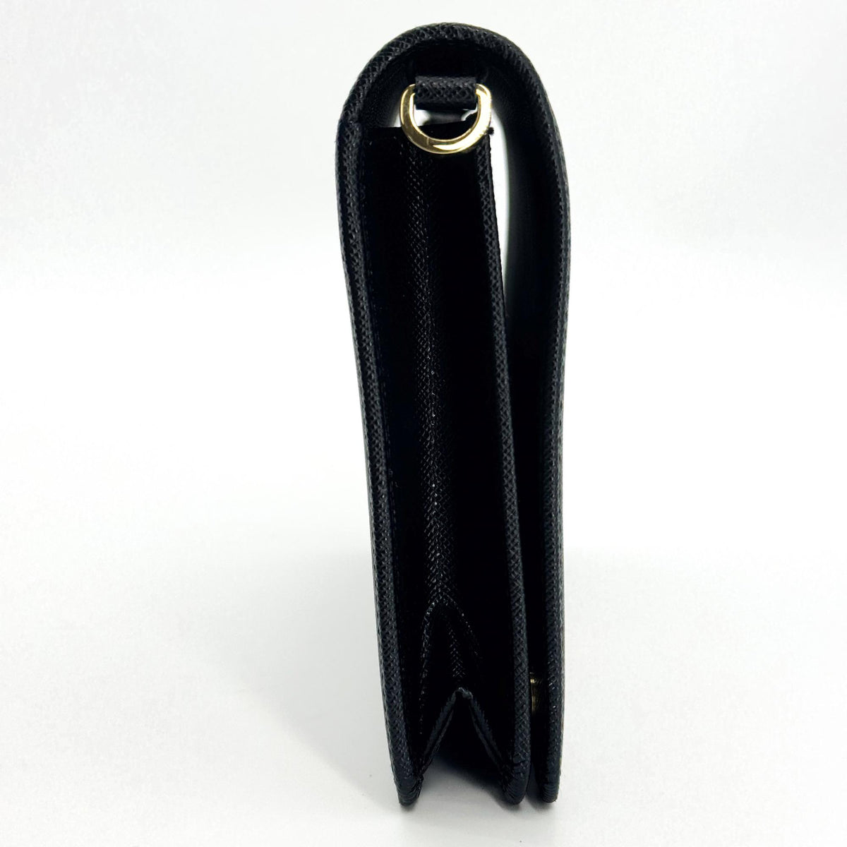 Prada Flap Card Case on Chain Saffiano Leather, Black, Leather, Card Holder