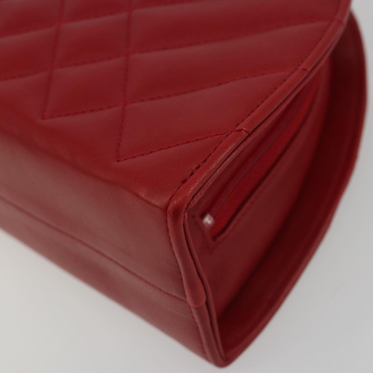 Chanel Vintage Chain Evening Mixed Quilt Lambskin, Red, Leather, Clutch