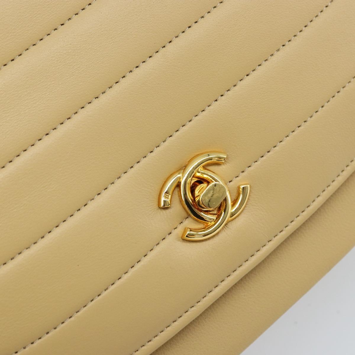 Chanel Vintage Half Moon Flap Bag Quilted lambskin, BEIGE, LEATHER, Shoulder bag