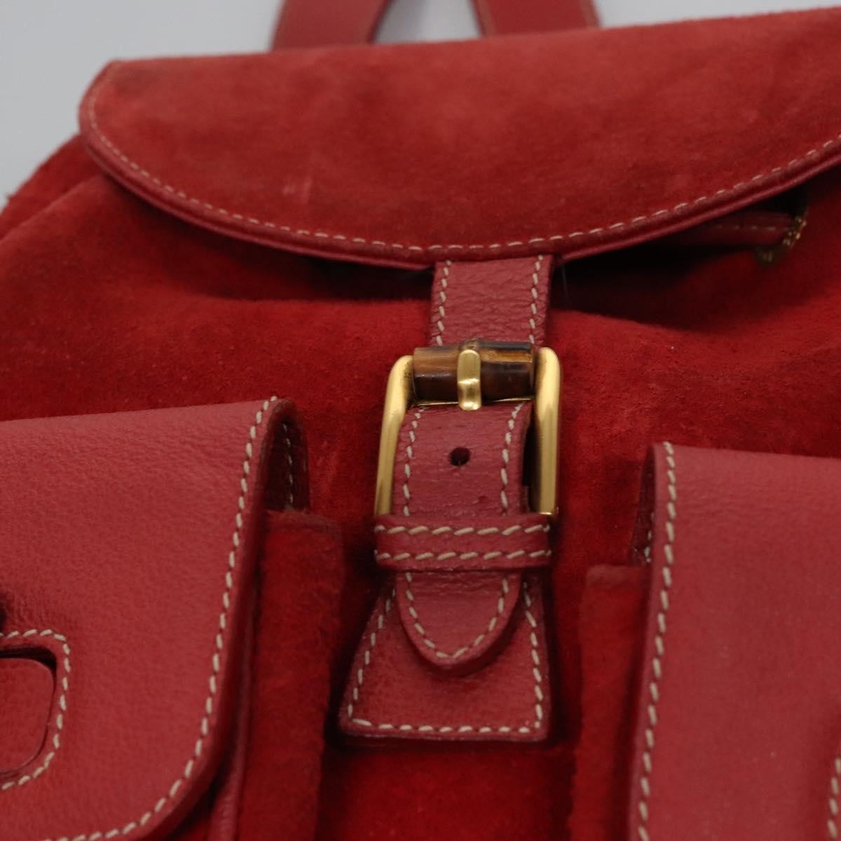 Gucci Vintage Bamboo Suede and Leather, Red, Suede, Backpack