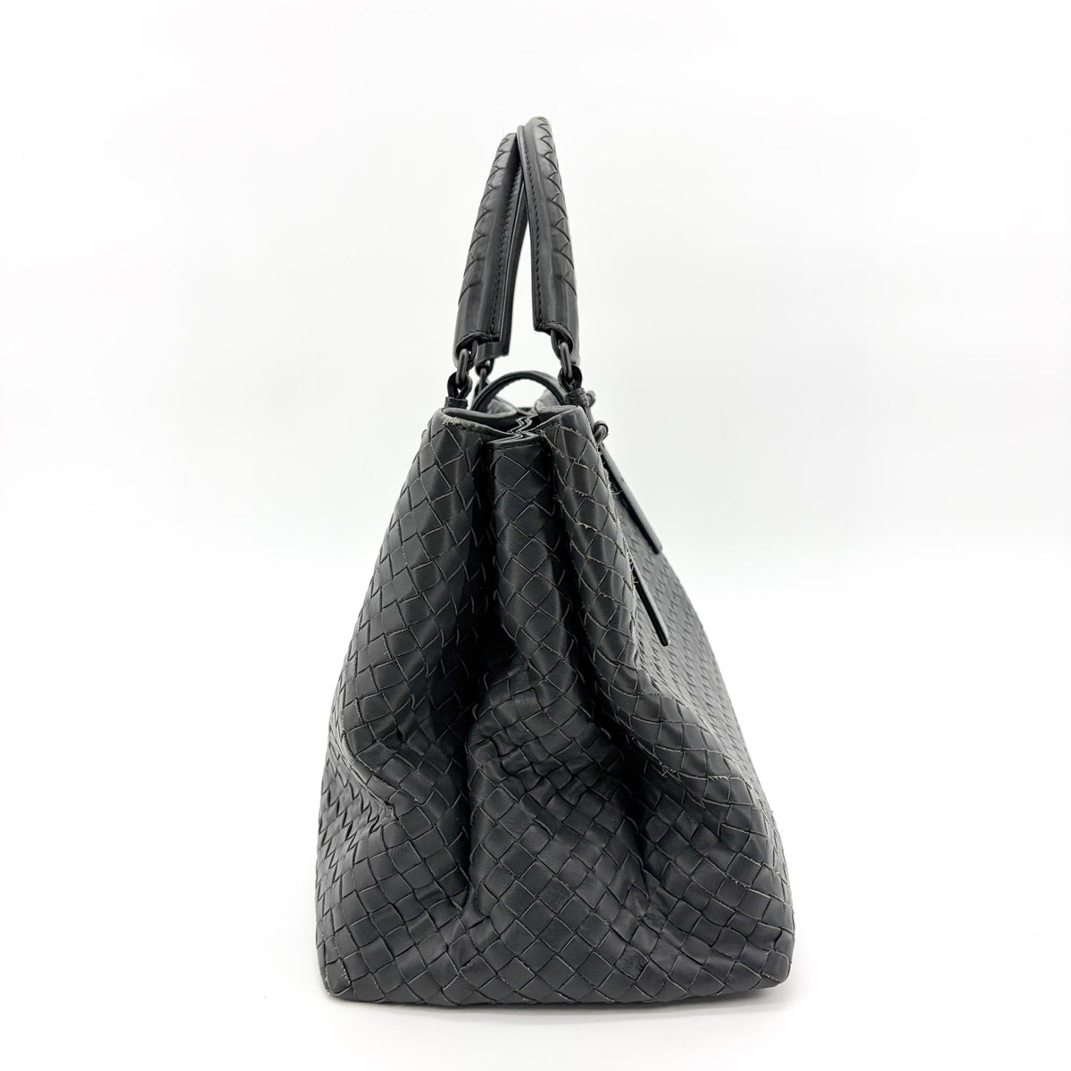 Bottega Veneta Roma Intrecciato Nappa, Gray, Leather, Handbag