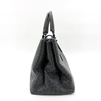 Bottega Veneta Roma Intrecciato Nappa, Gray, Leather, Handbag