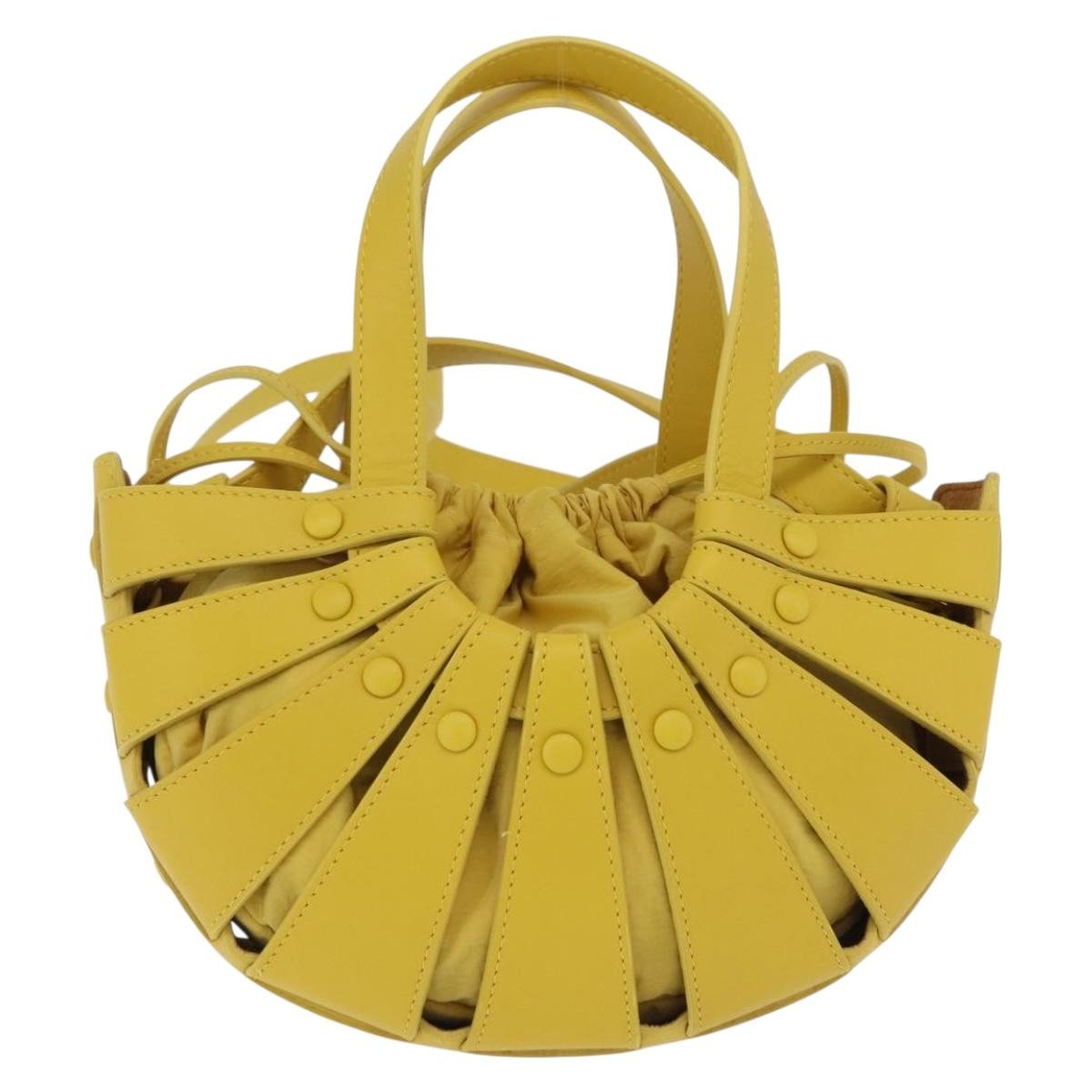Bottega Veneta Shell Leather, Yellow, Leather, Handbag