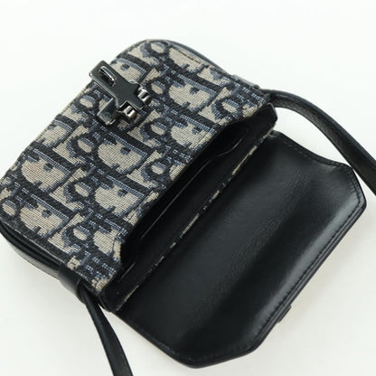 Christian Dior Clasp Lock Messenger Oblique Canvas and Leather, Navy, Canvas, Clutch