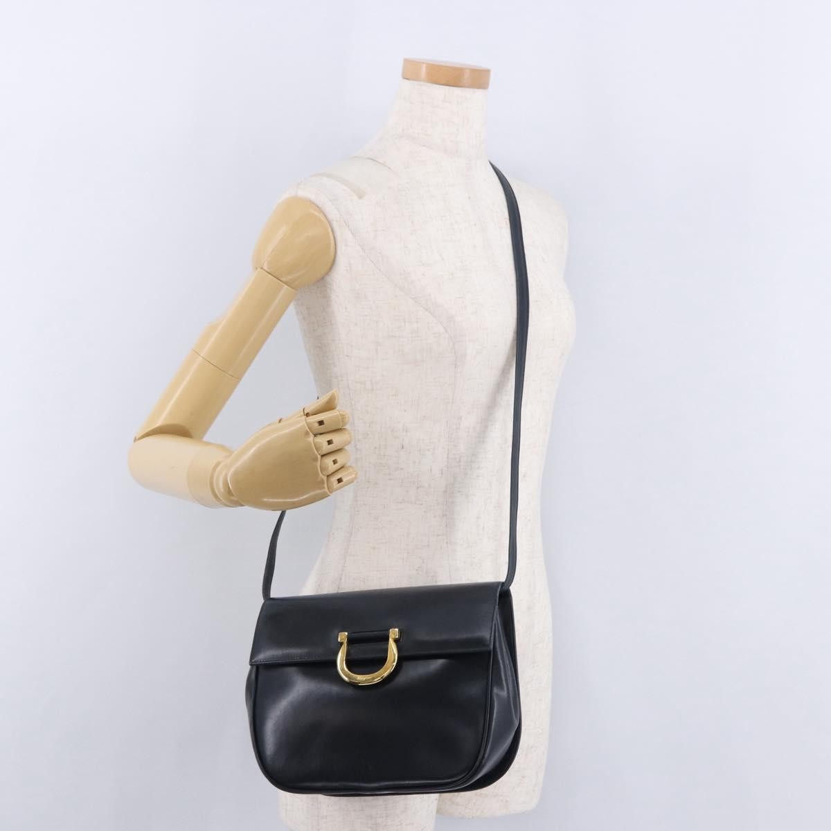 Salvatore Ferragamo Gancini Leather, Navy, Leather, Shoulder Bag