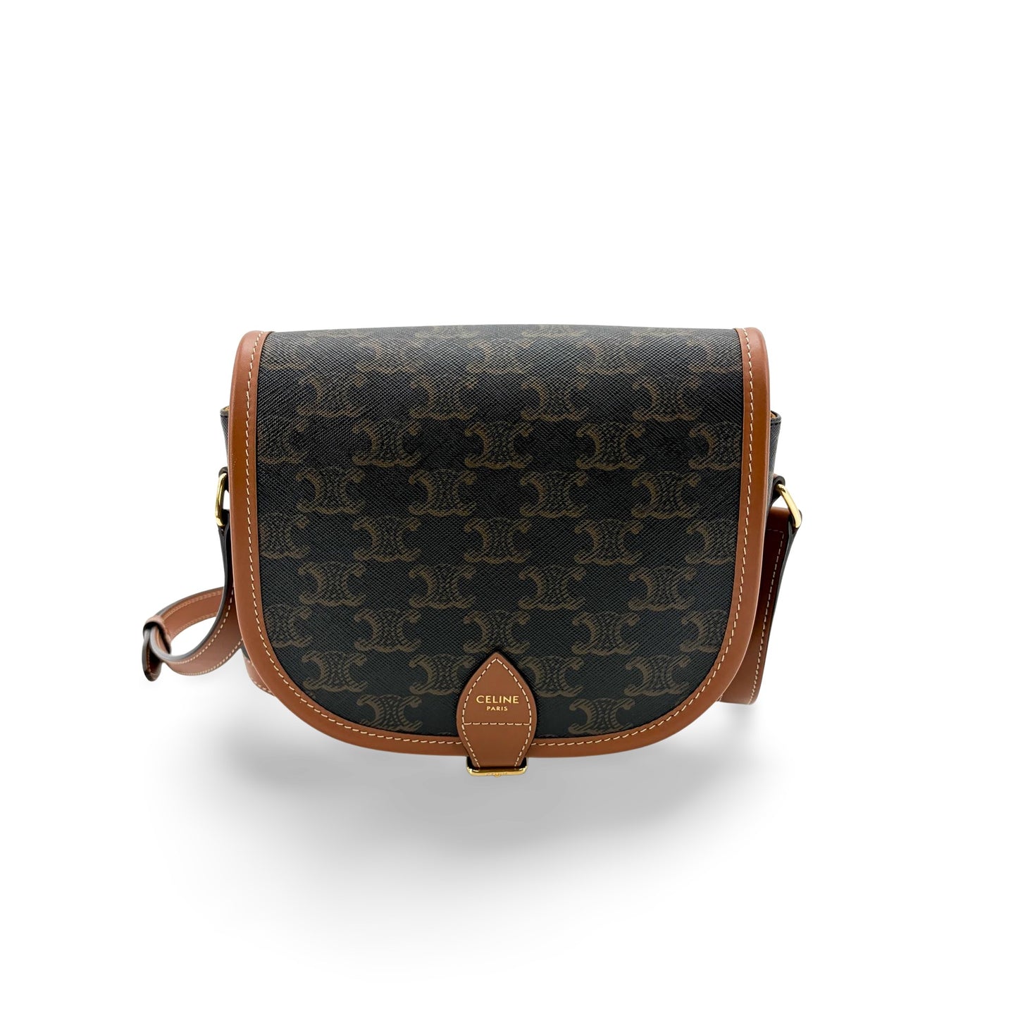 Celine Cuir Triomphe Folco Bag Leather, Camel, Canvas, Handbag