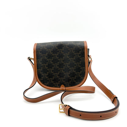 Celine Cuir Triomphe Folco Bag Leather, Camel, Canvas, Handbag