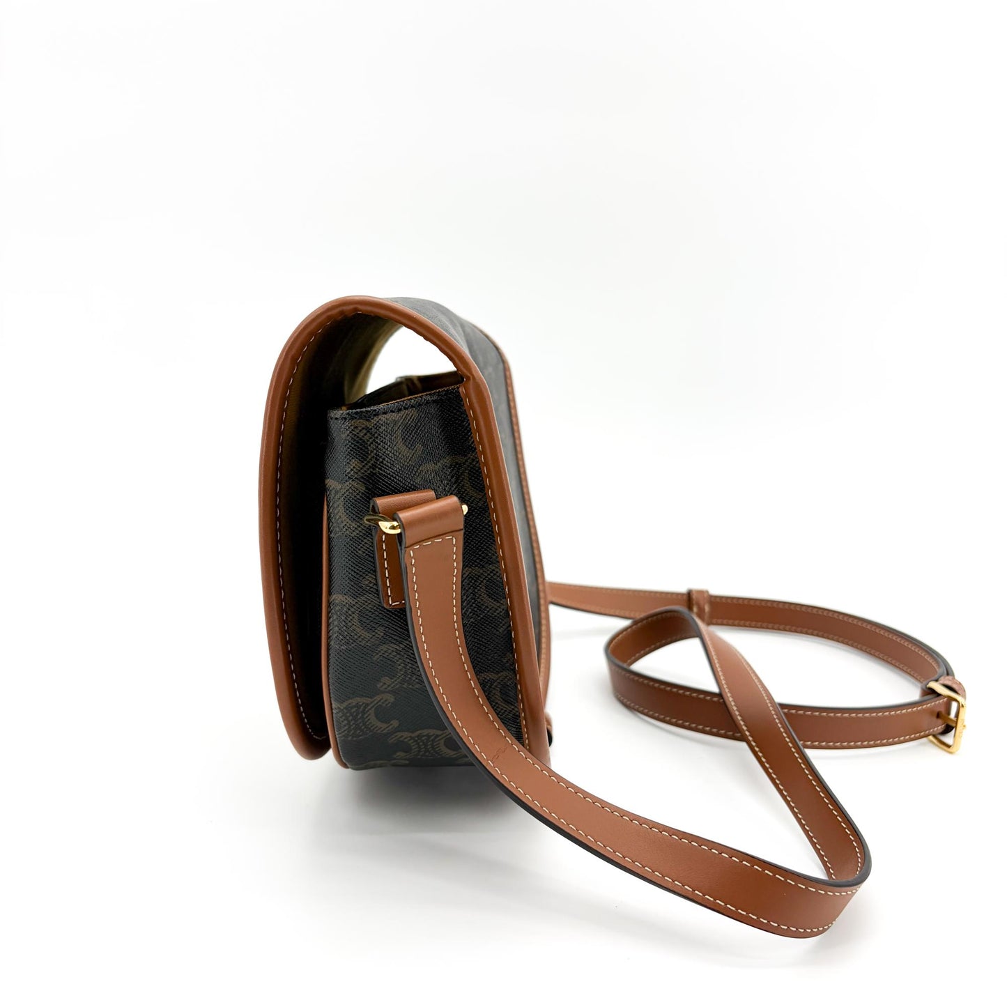 Celine Cuir Triomphe Folco Bag Leather, Camel, Canvas, Handbag