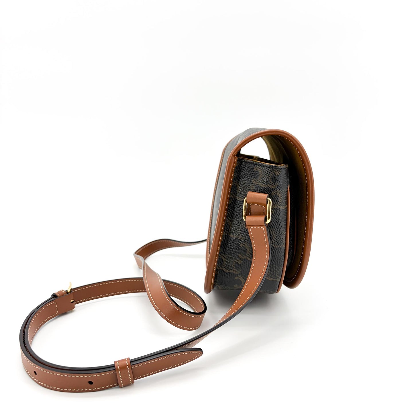 Celine Cuir Triomphe Folco Bag Leather, Camel, Canvas, Handbag