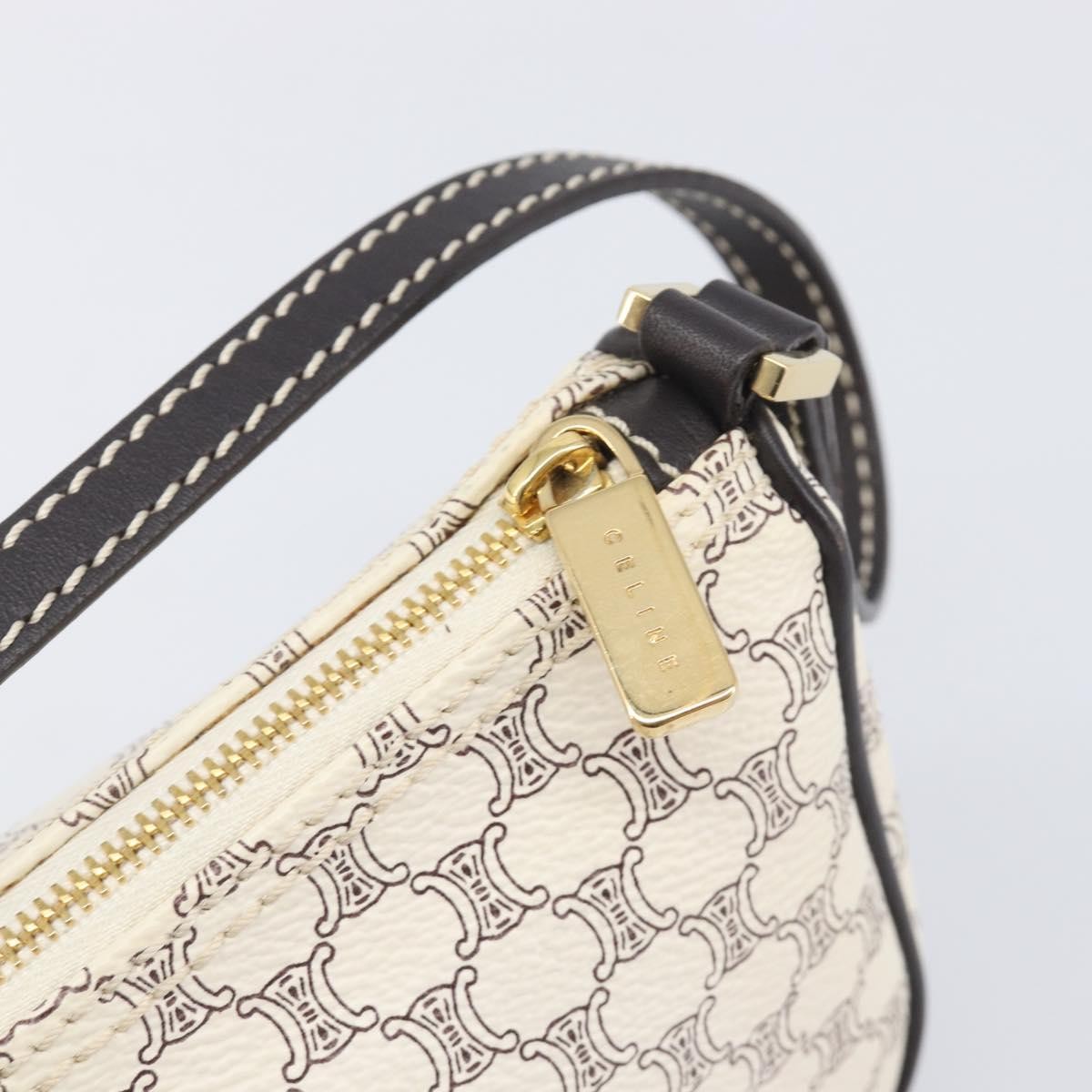 Celine Triomphe Macadam Zip Shoulder Bag Canvas, White, PVC, Clutch