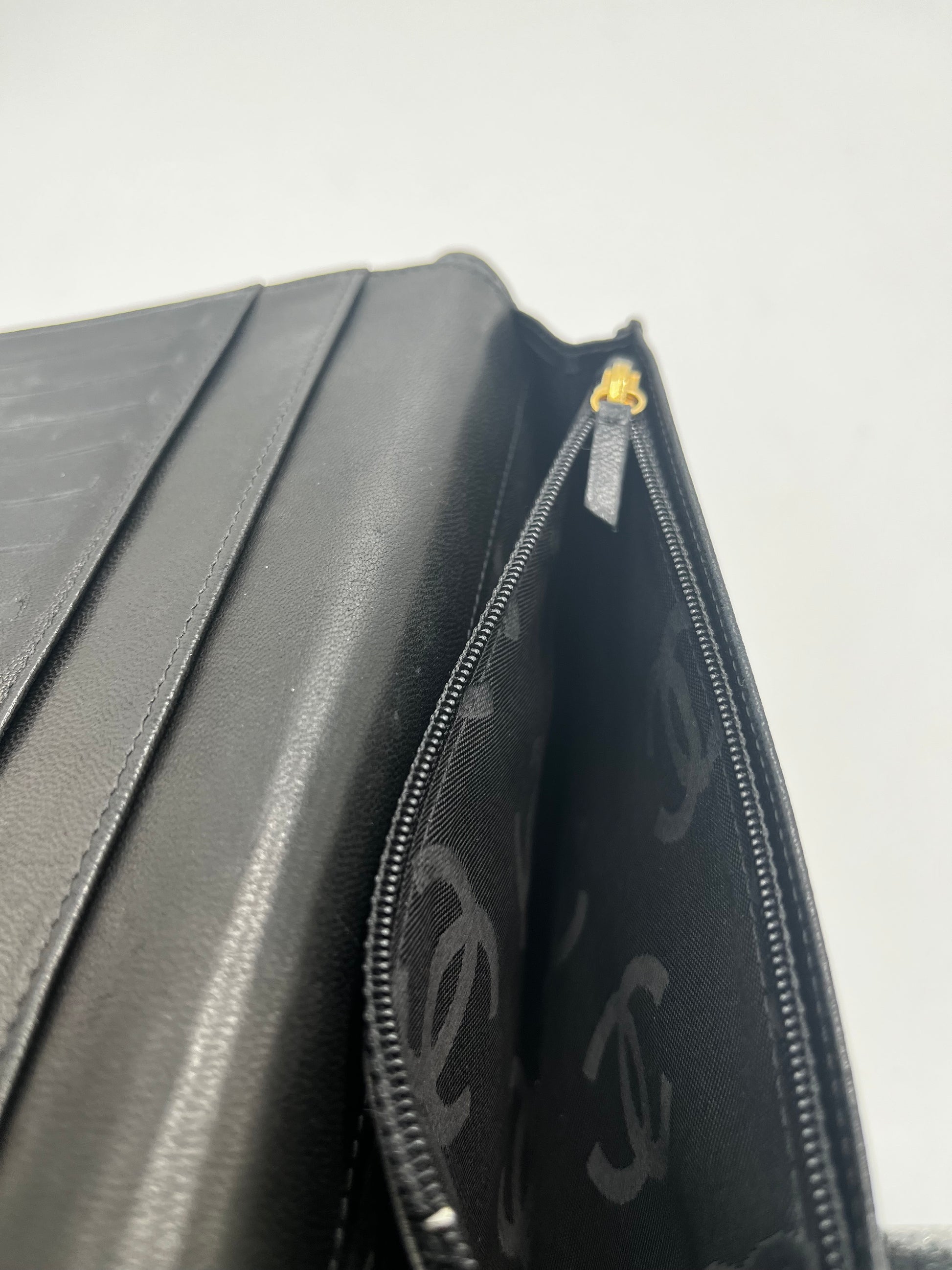 Chanel Coco Boy Flap Wallet Quilted Aged Calfskin, Black, Calfskin, Wallet