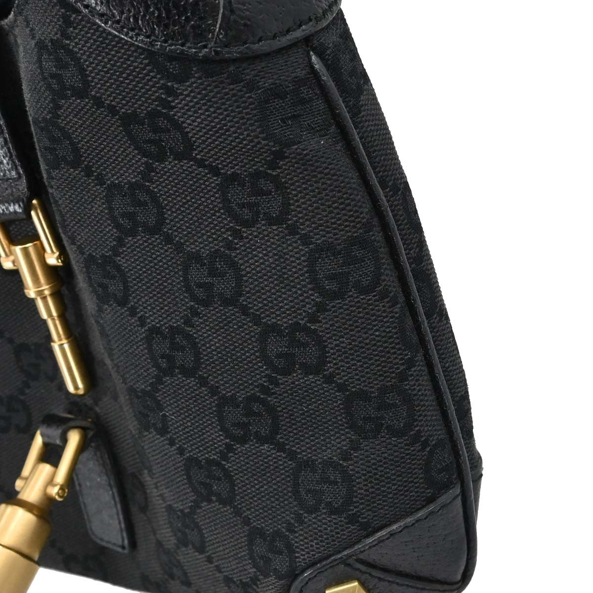 Gucci Piston Lock Jackie Hobo GG Canvas, Black, Canvas, Shoulder Bag