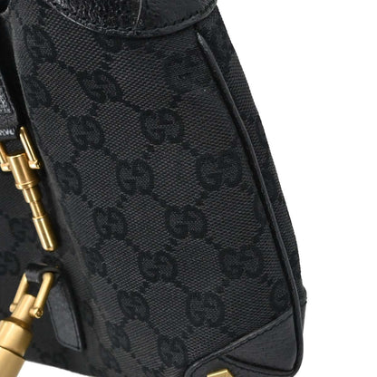 Gucci Piston Lock Jackie Hobo GG Canvas, Black, Canvas, Shoulder Bag