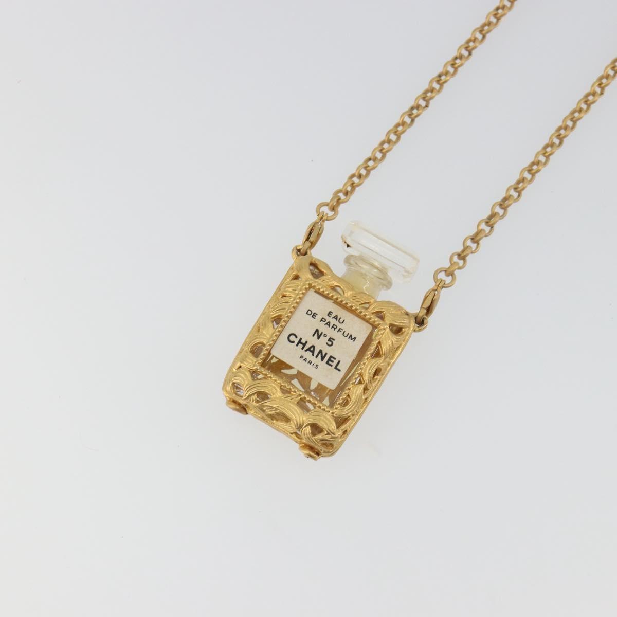 Chanel CC No.5 Perfume Bottle Pendant Metal with Crystals, Gold, Metal, Necklace