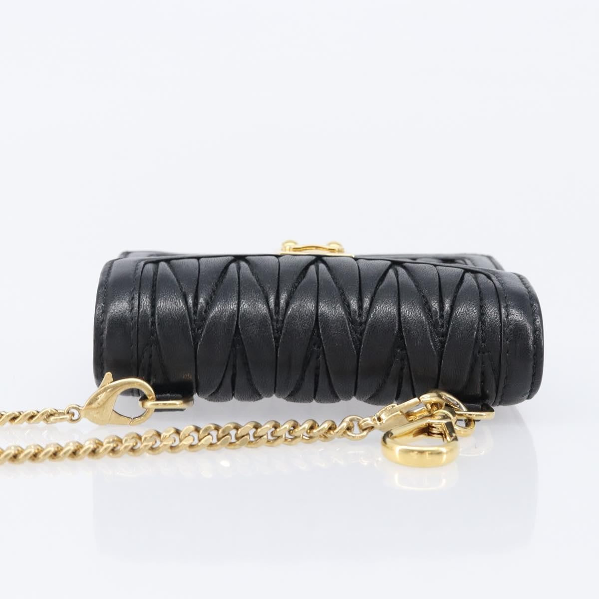 Miu Miu Biker Chain Matelasse Leather, Black, Leather, Shoulder Bag