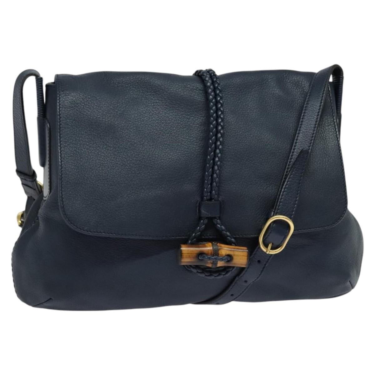 Gucci Hip Bamboo Flap Leather, Blue, Leather, Handbag